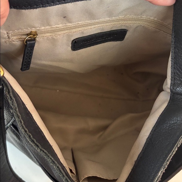 AMERICAN LEATHER COMPANY BLACK SHOULDER BAG BRASS HARDWARE SNAP POCKET ON FRONT - Picture 9 of 12